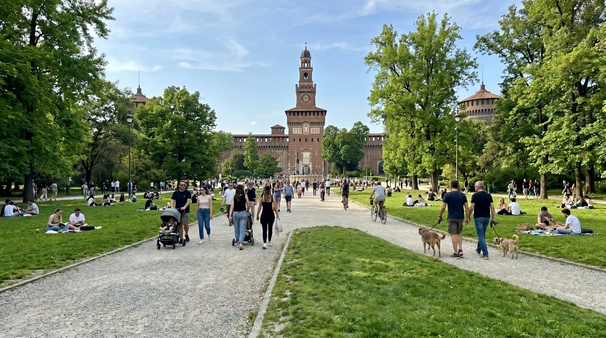 Parco Sempione park with Castello Sforzesco, Milan